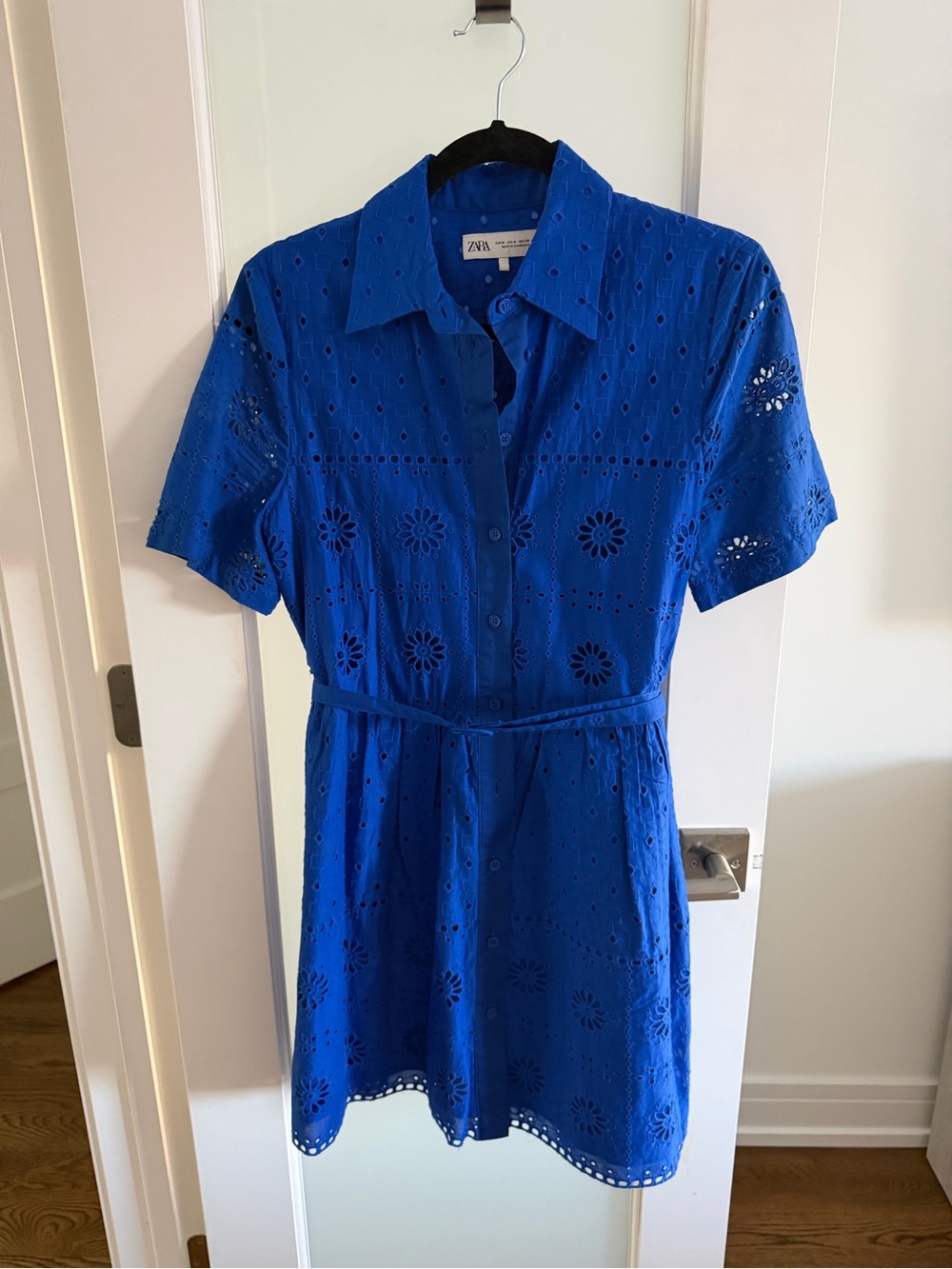 Zara Blue Eyelet Shirt Mini Dress